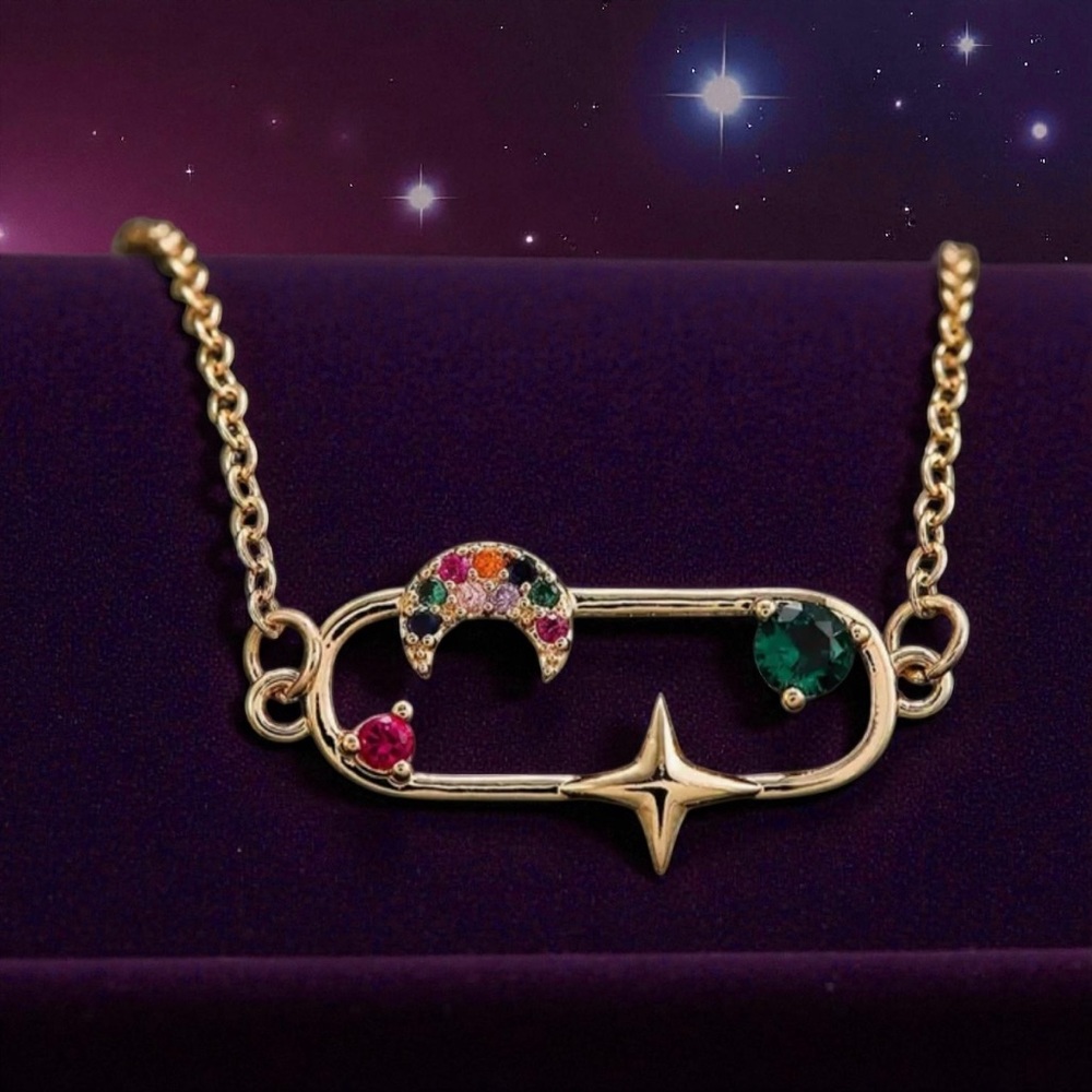 18k Gold Plated Galaxy Mulicoloured CZ Necklace. New. - Picture 9 of 12